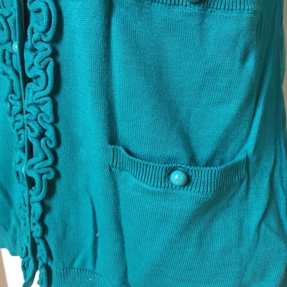 Talbots S teal ruffled cardigan - Picture 5 of 5